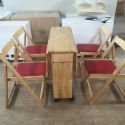 Bàn ăn xếp gọn hình chữ nhật 4 ghế Japan màu gỗ tự nhiên - ghế có nệm màu đỏ 0